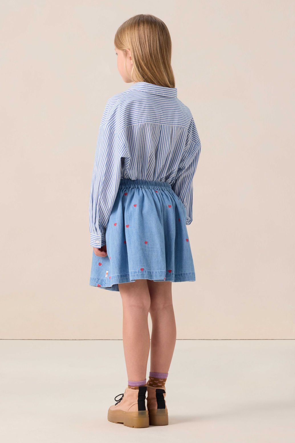 Blauwe denim rok met hartjes embroidery