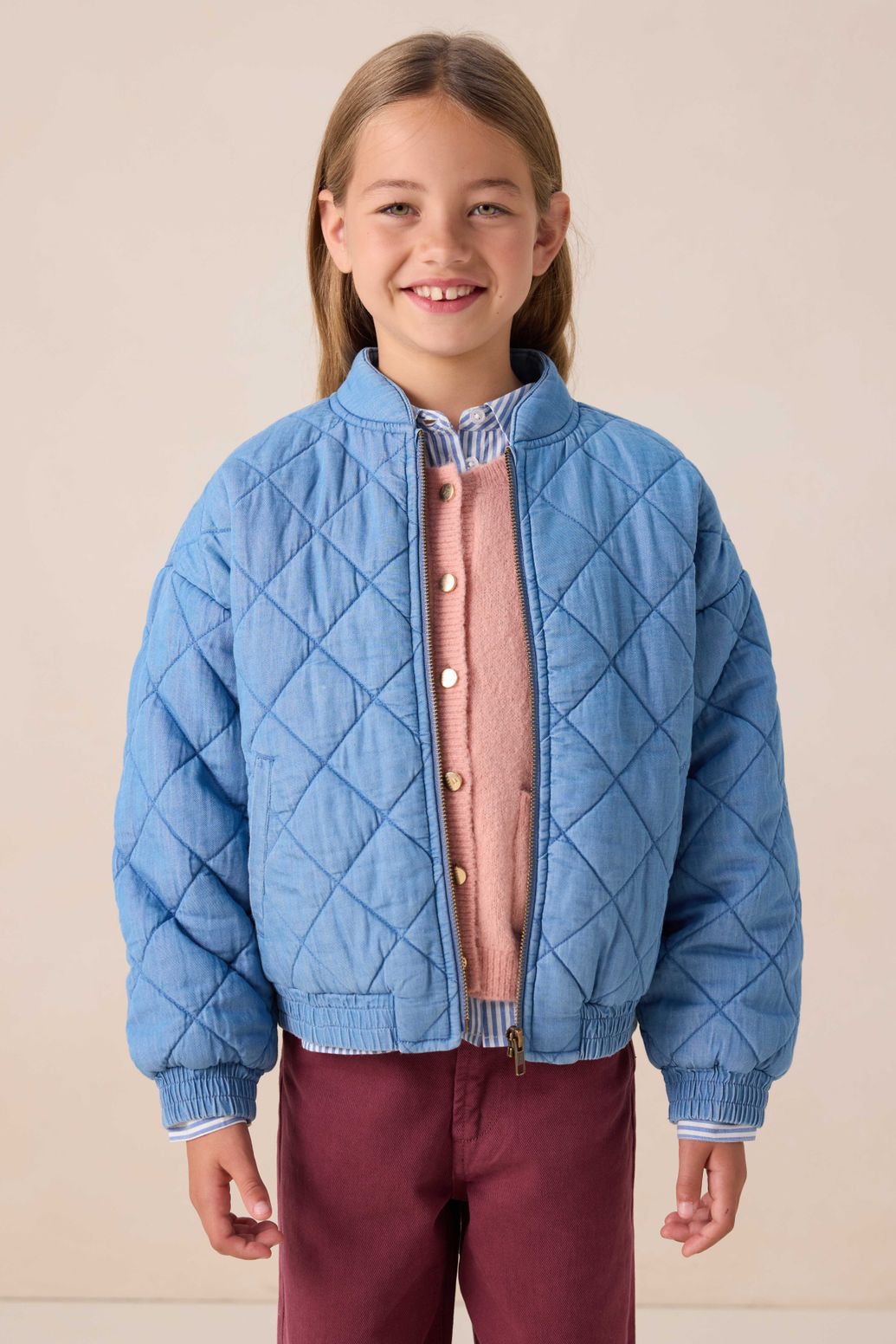 Blauw denim padded jack met hartje