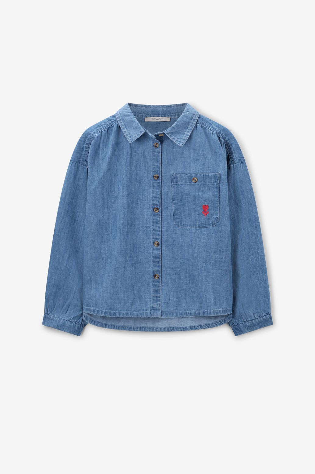 Blauwe denim blouse met hartje