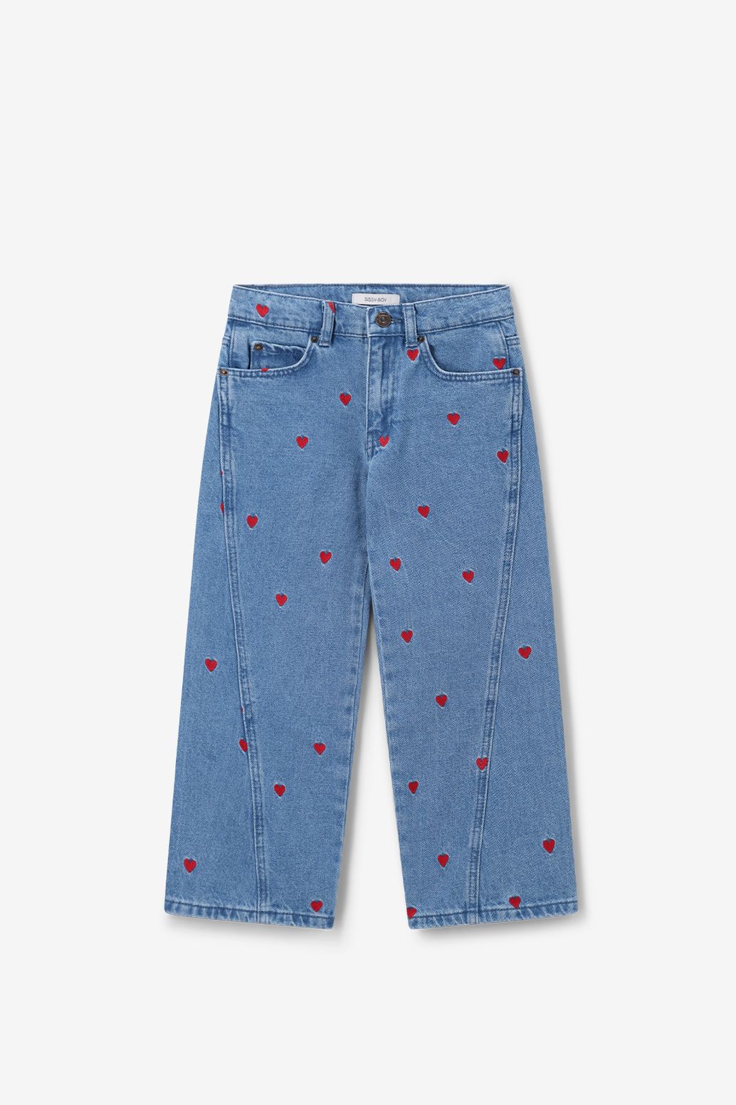 Straight Leg Jeans mit Herzstickerei - blau