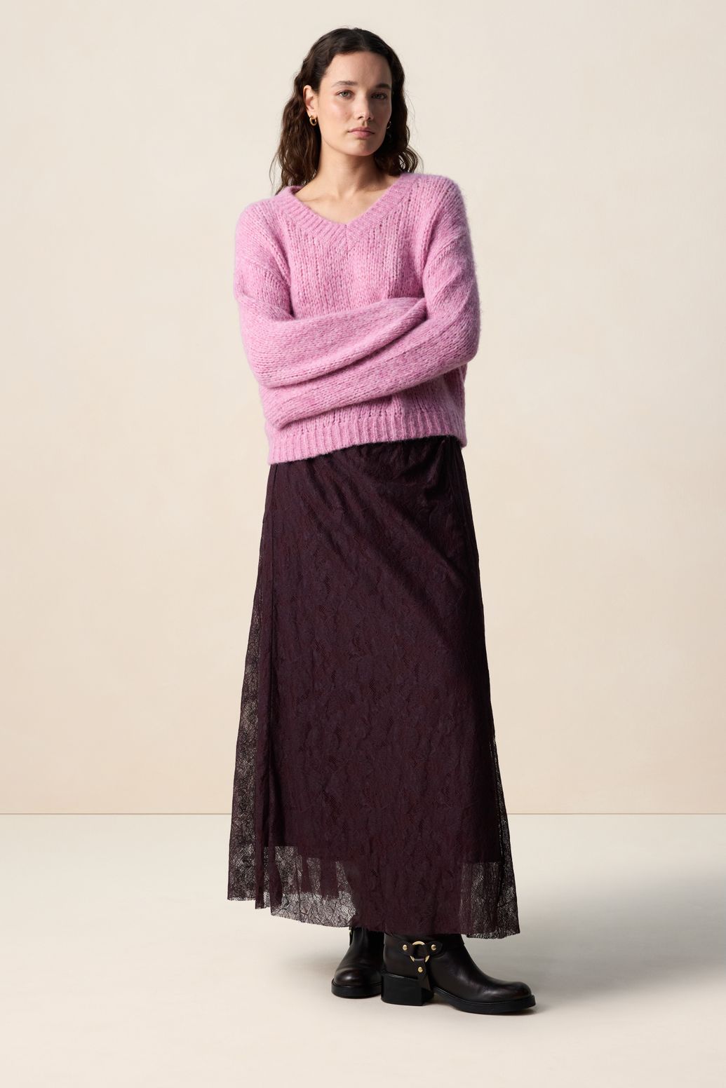 Maxi-Rock aus Spitze - dunkelbraun