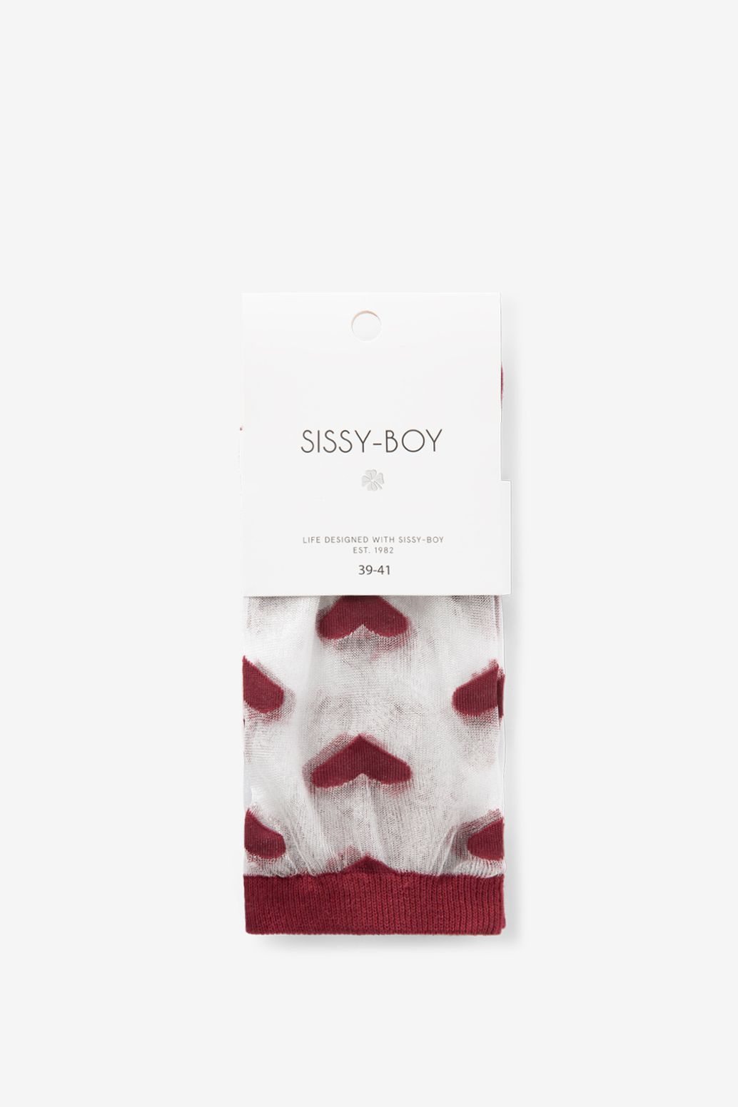 Donkerrode transparante sokken met hartjes