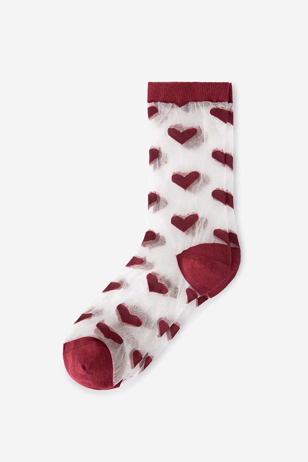 Chaussettes transparentes avec cœurs - rouge foncé
