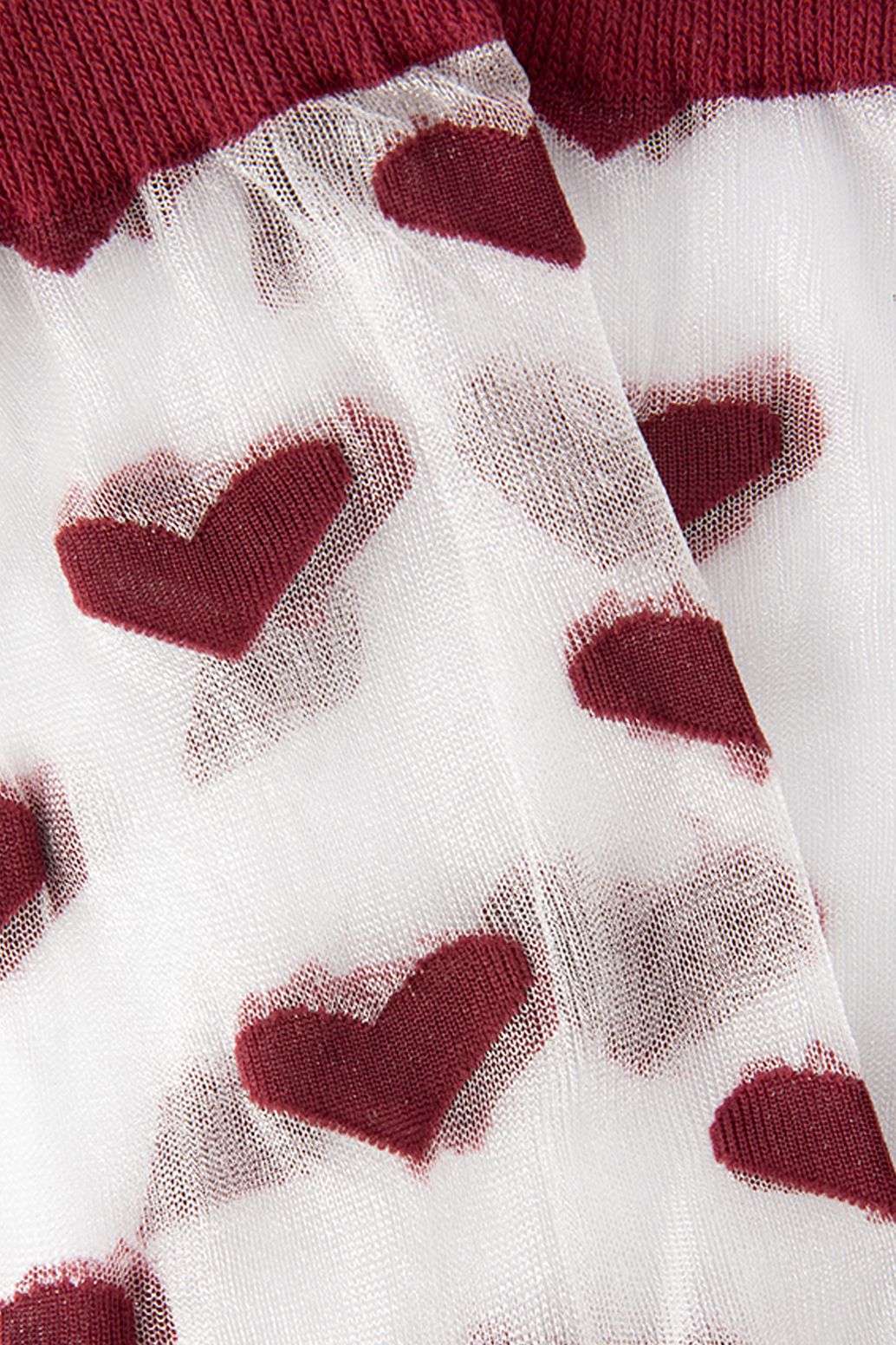 Chaussettes transparentes avec cœurs - rouge foncé