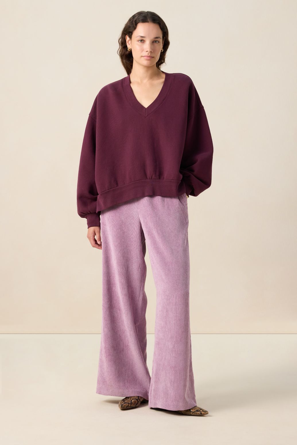 Lichtpaarse high waist corduroy broek