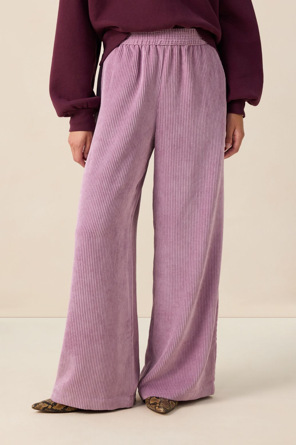 Lichtpaarse high waist corduroy broek