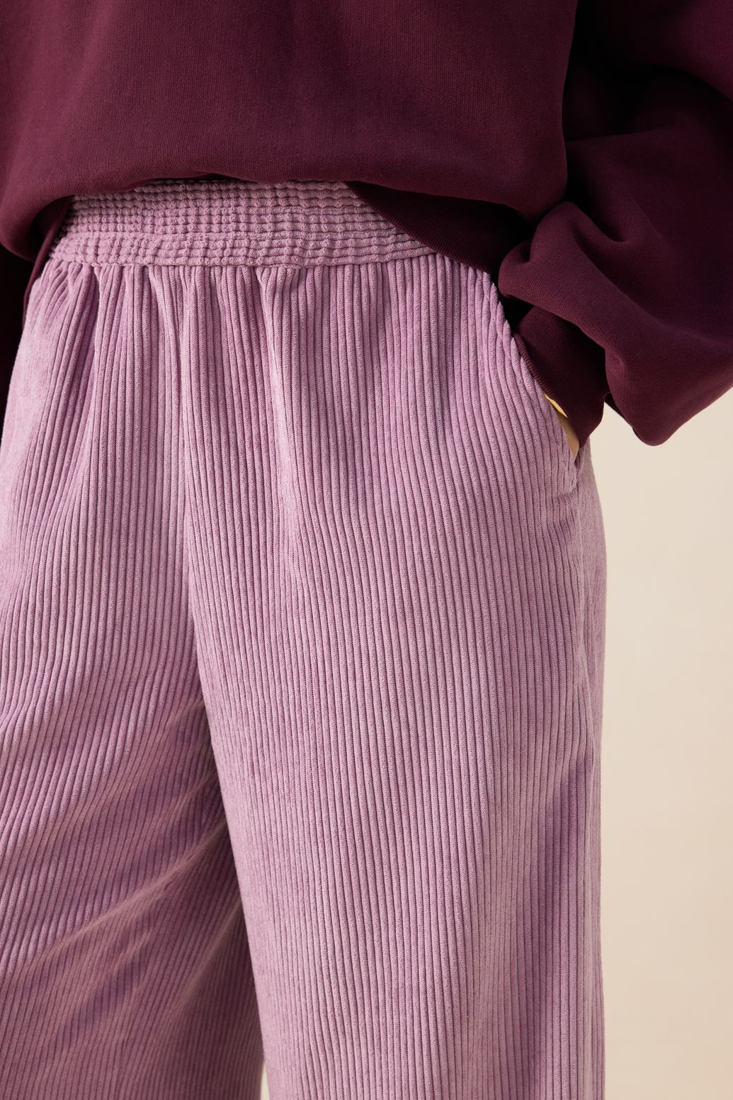 Lichtpaarse high waist corduroy broek