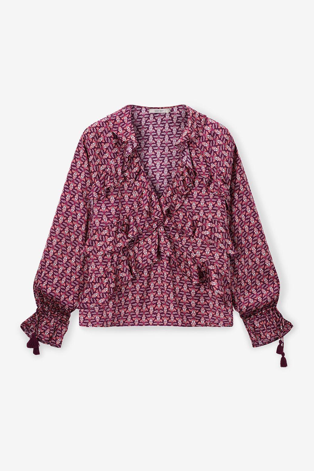 Donkerrode blouse met ruffles