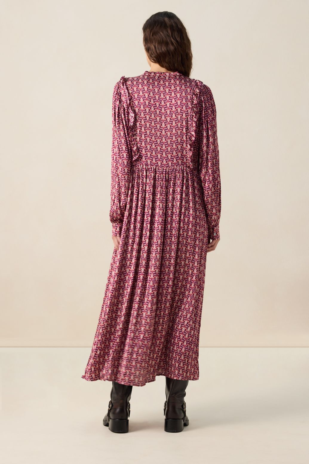 Gemustertes Kleid - dunkelrot