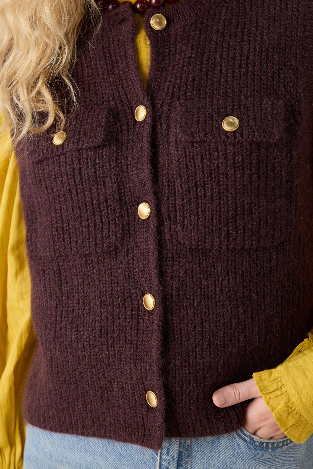 Donkerbruin gebreid gilet