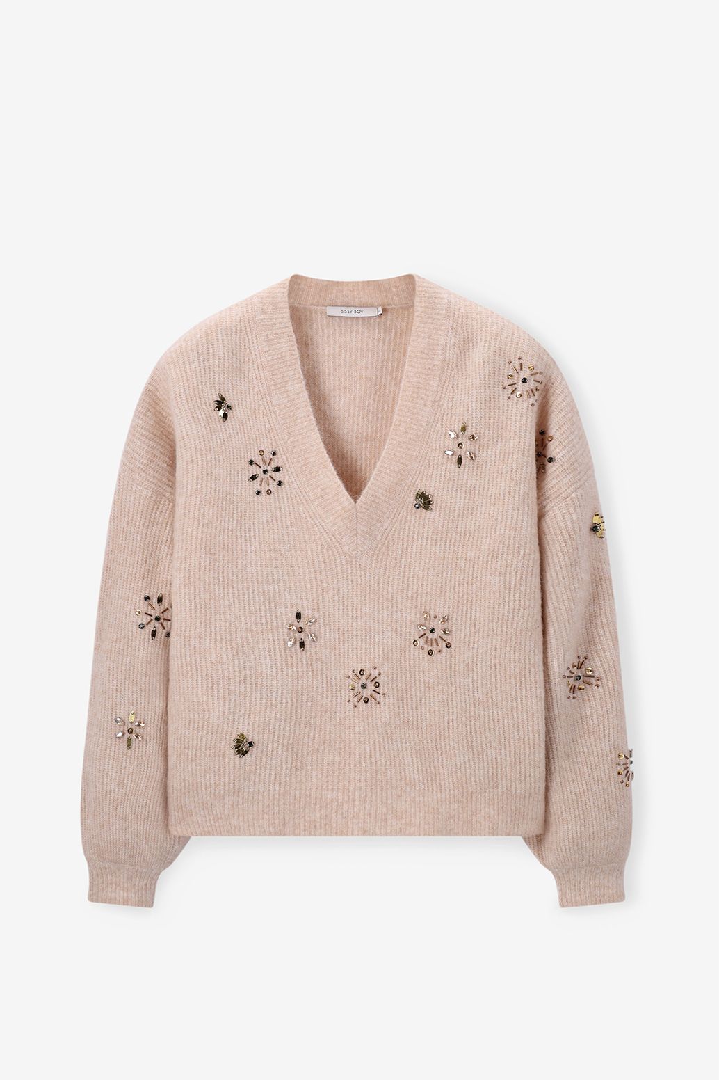 Beige trui met V-hals