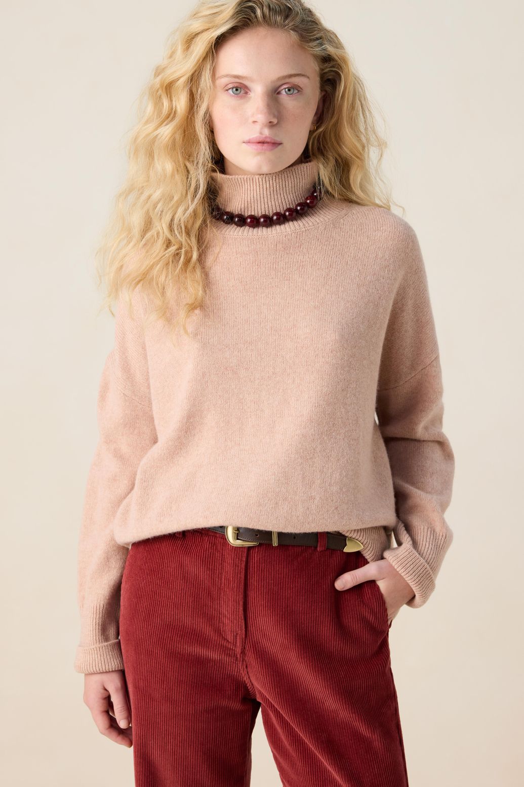 Pull à col roulé - rose clair