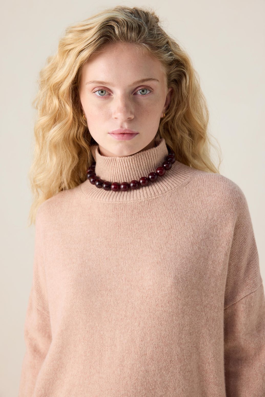 Pull à col roulé - rose clair