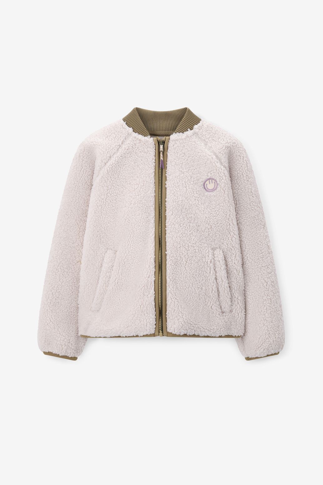 Witte teddy jas met smiley