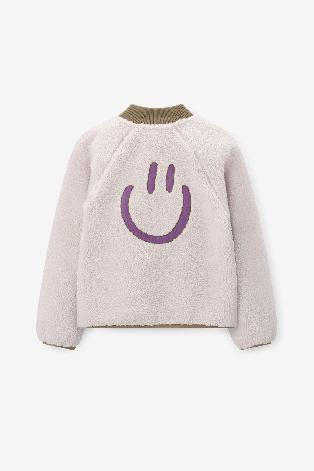 Witte teddy jas met smiley