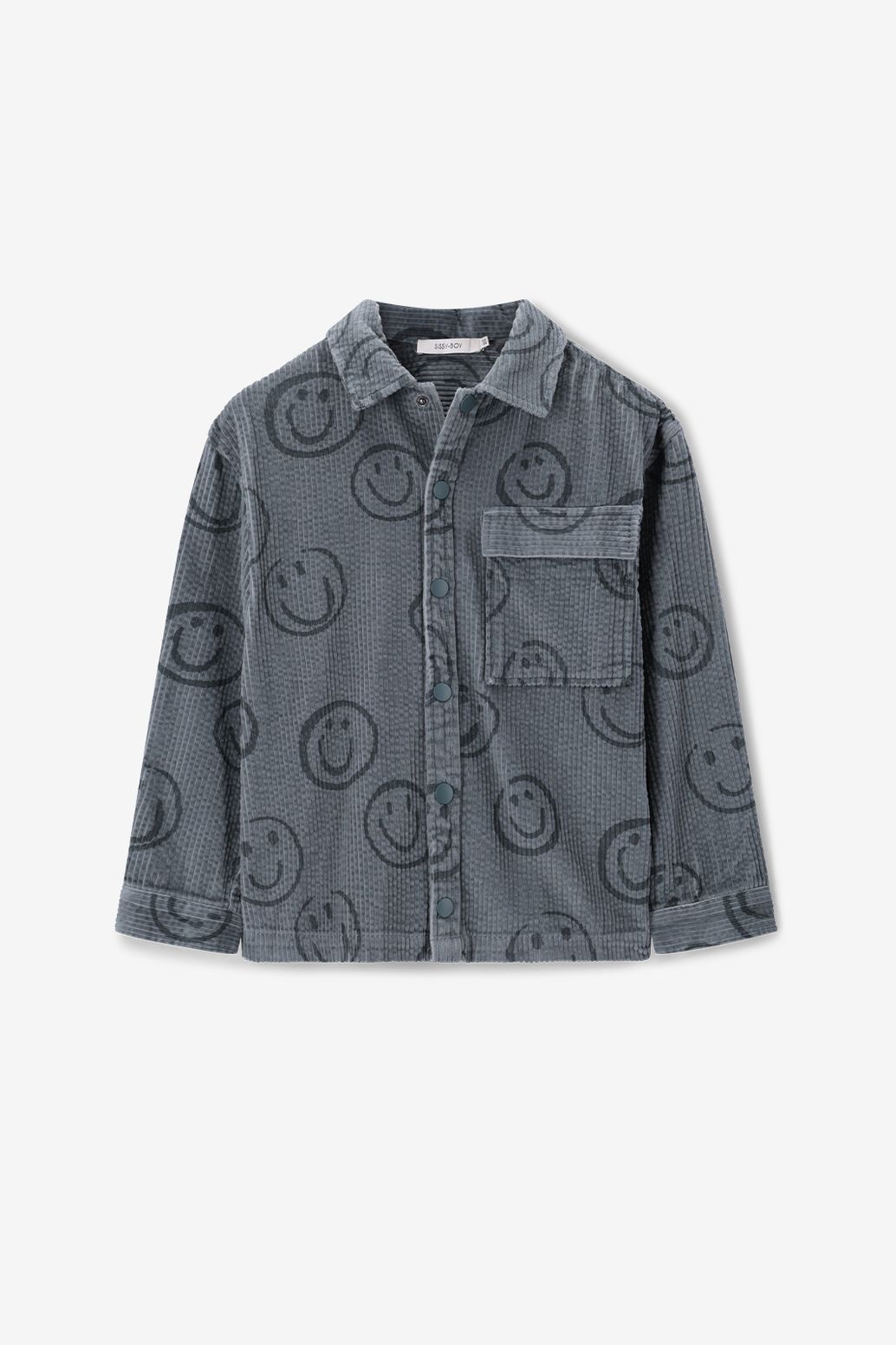 Cordhemd mit Smiley-Print - blau