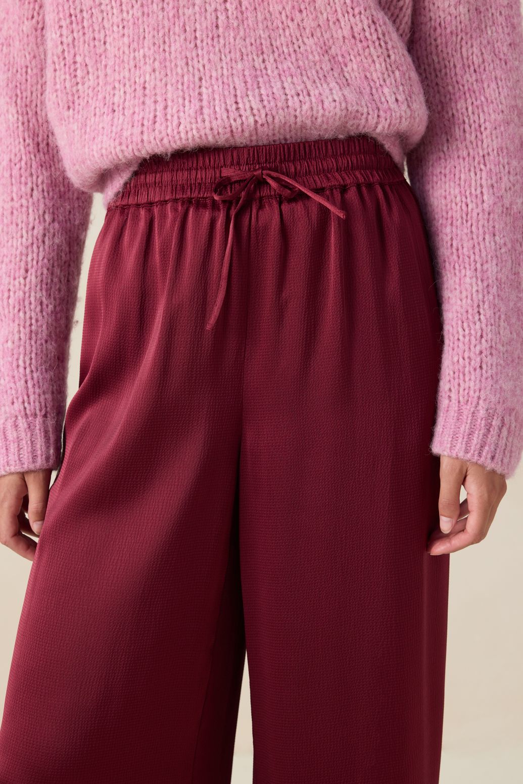 Pantalon taille haute jambes larges - rouge foncé