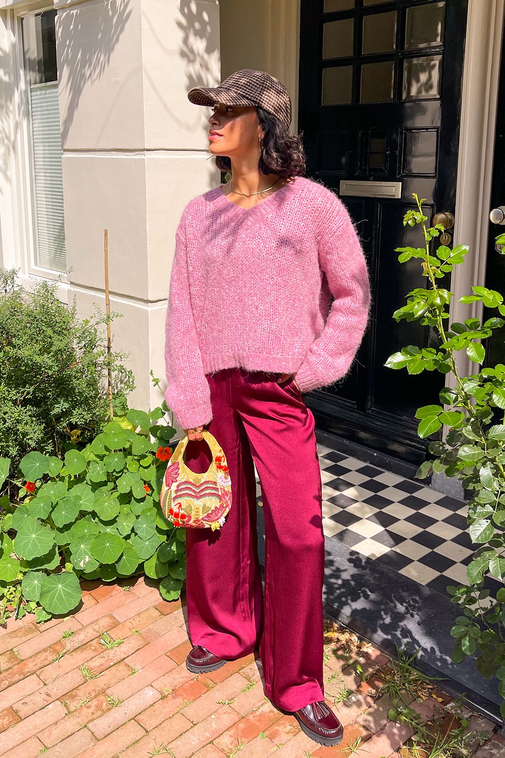 Donkerrode high waist wide leg broek