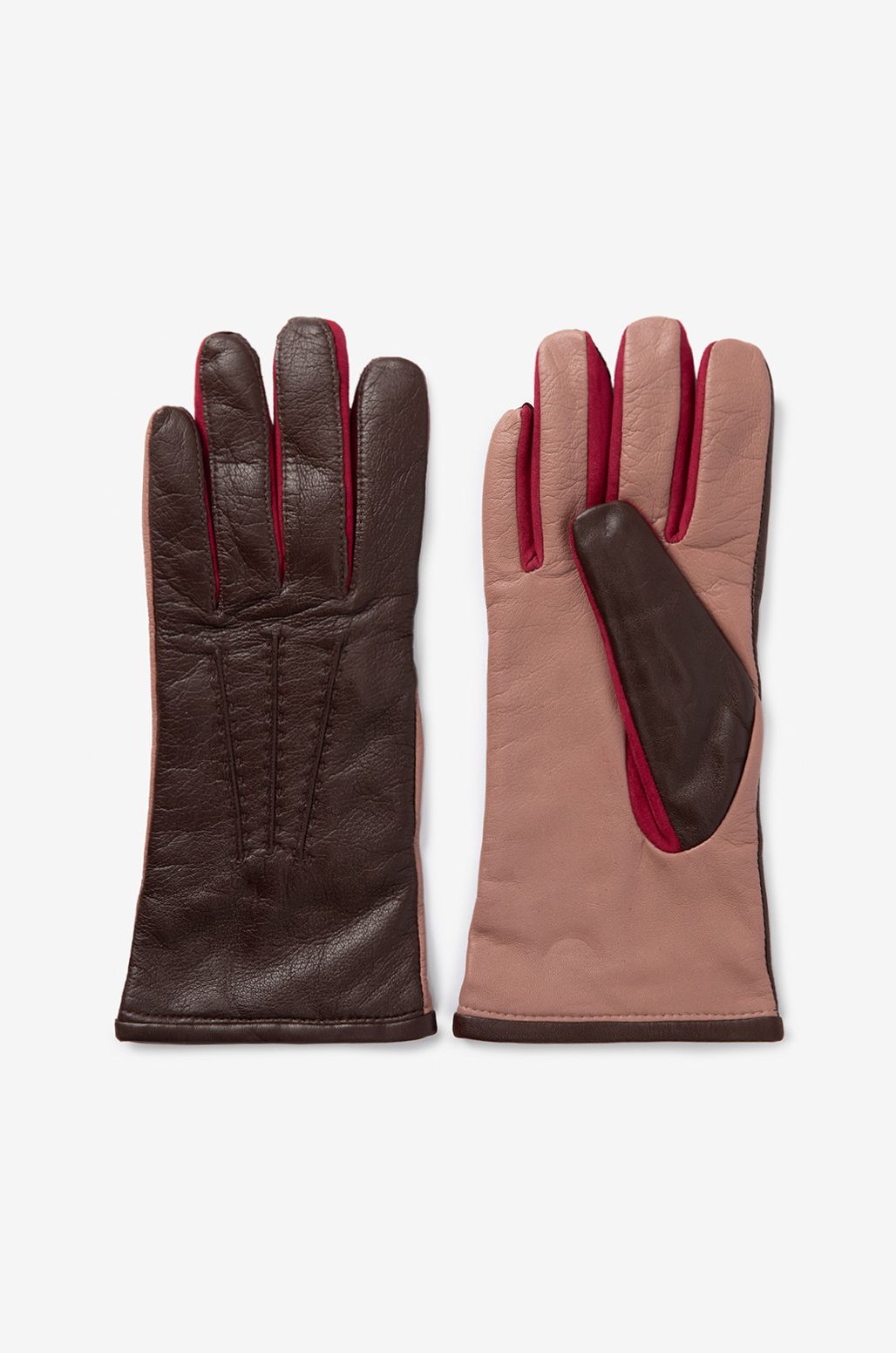 Lederhandschuhe in Colorblocking-Optik - dunkelrot