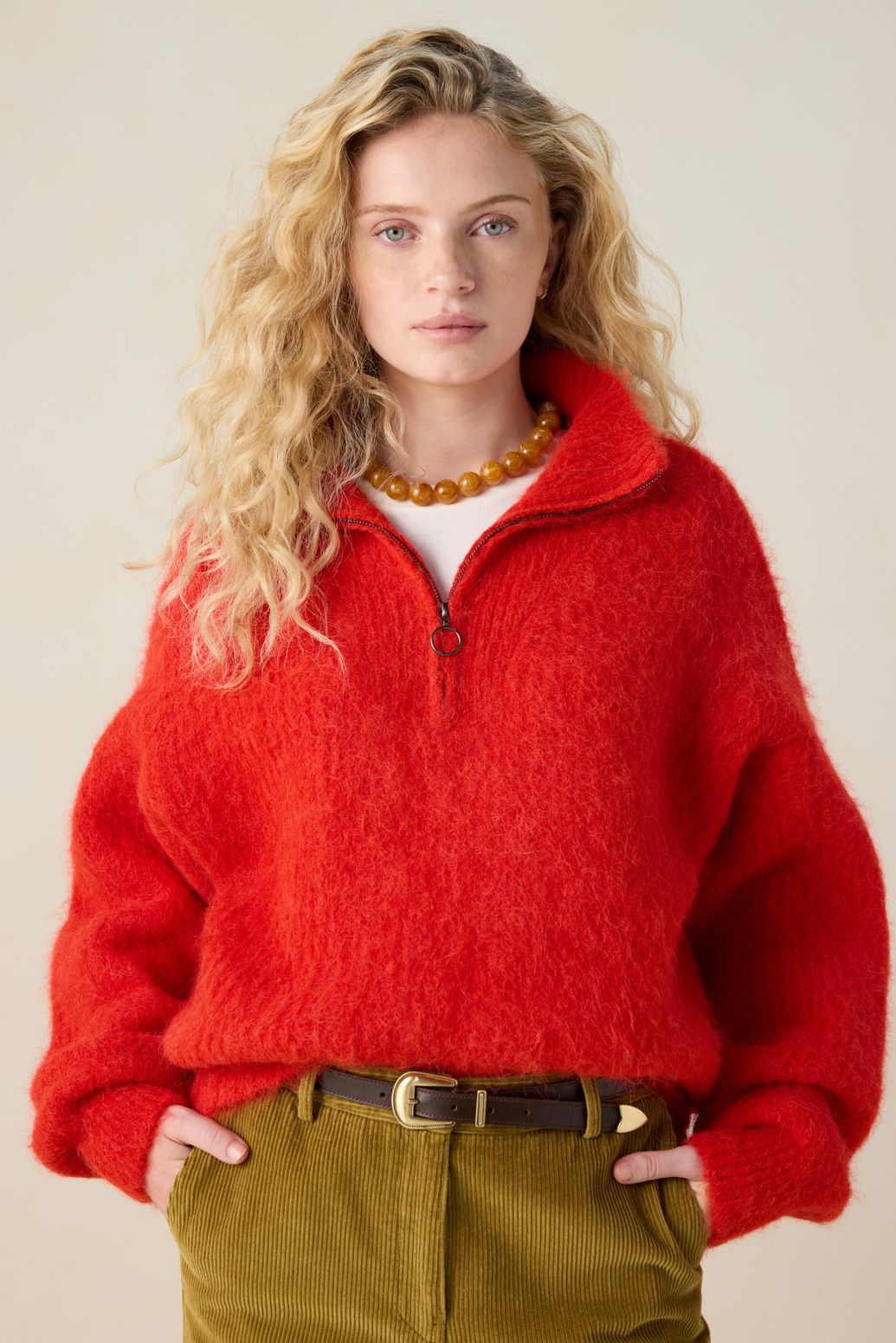 Pullover mit Reißverschluss - rot