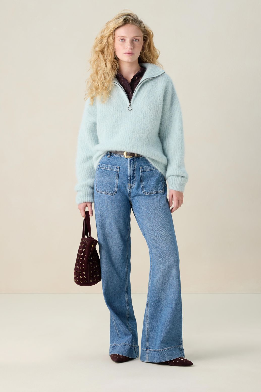 Pullover mit Reißverschluss - blau