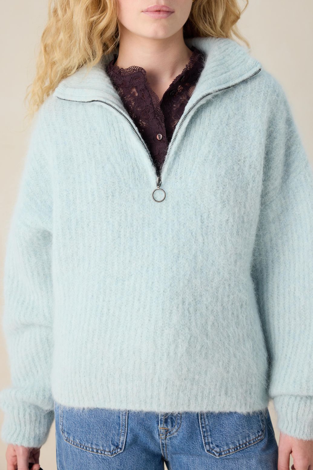 Pullover mit Reißverschluss - blau