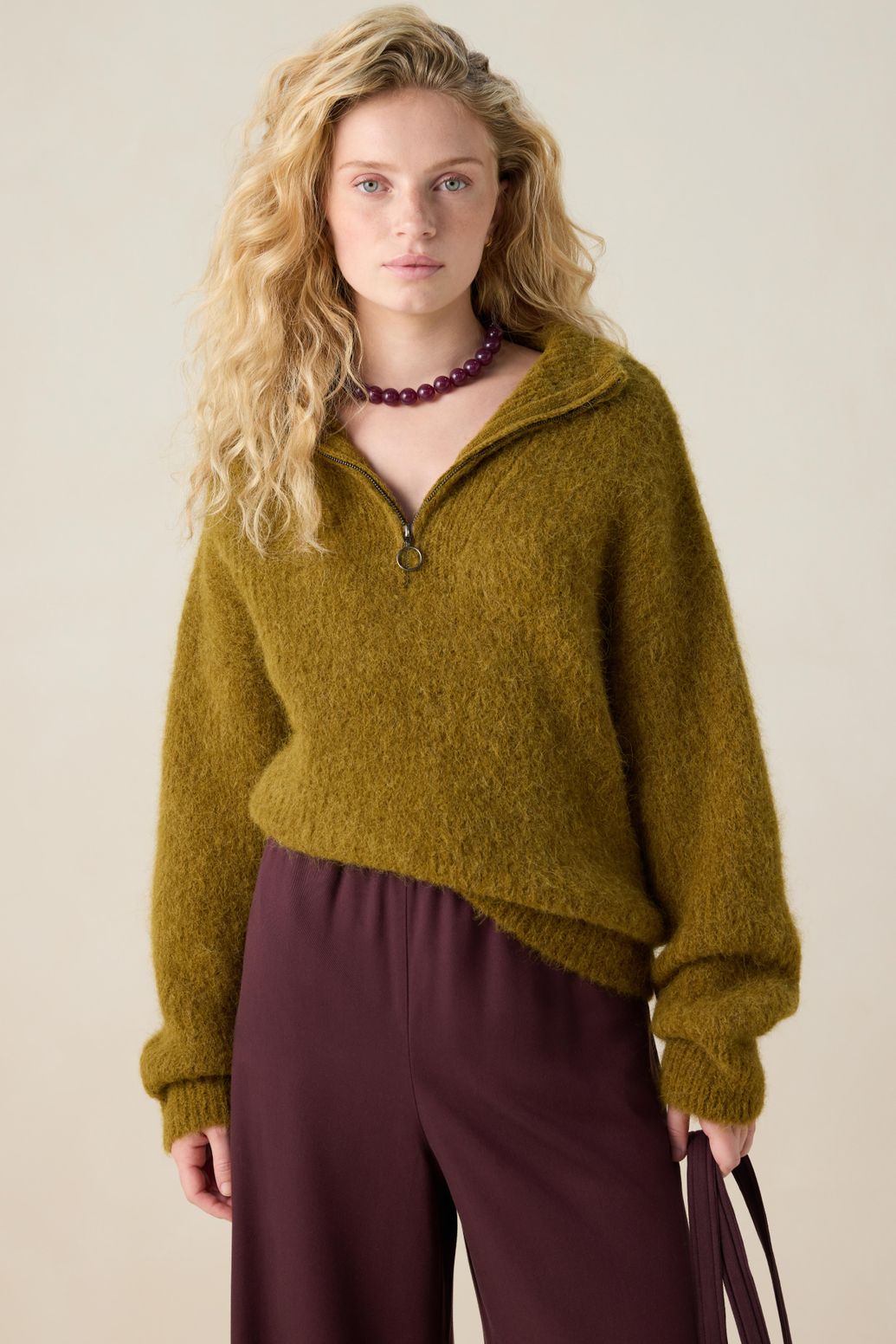 Pullover mit Reißverschluss - dunkelgrün