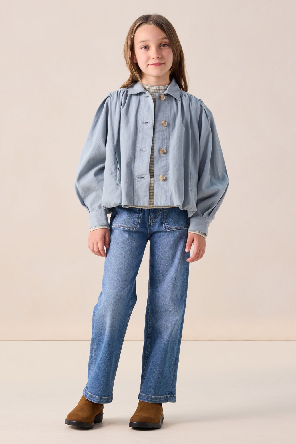 Blauw jack met ballonmouwen