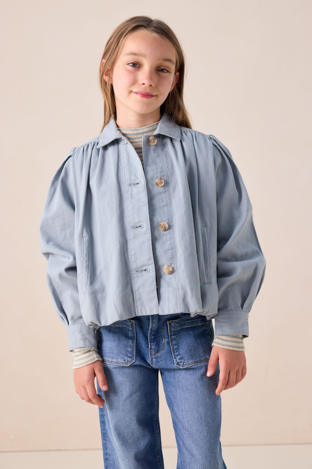 Blauw jack met ballonmouwen