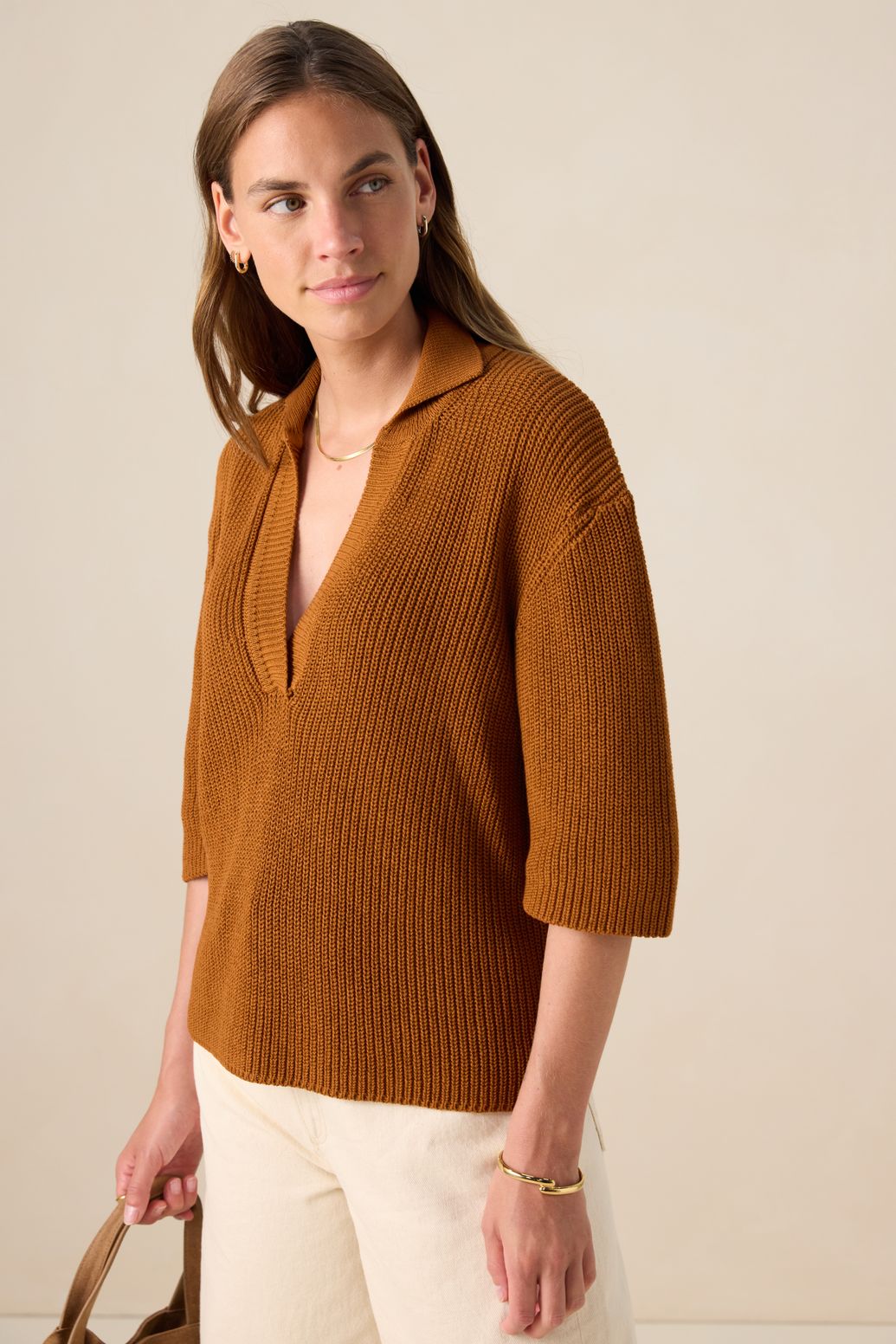 Bruine gebreide polo