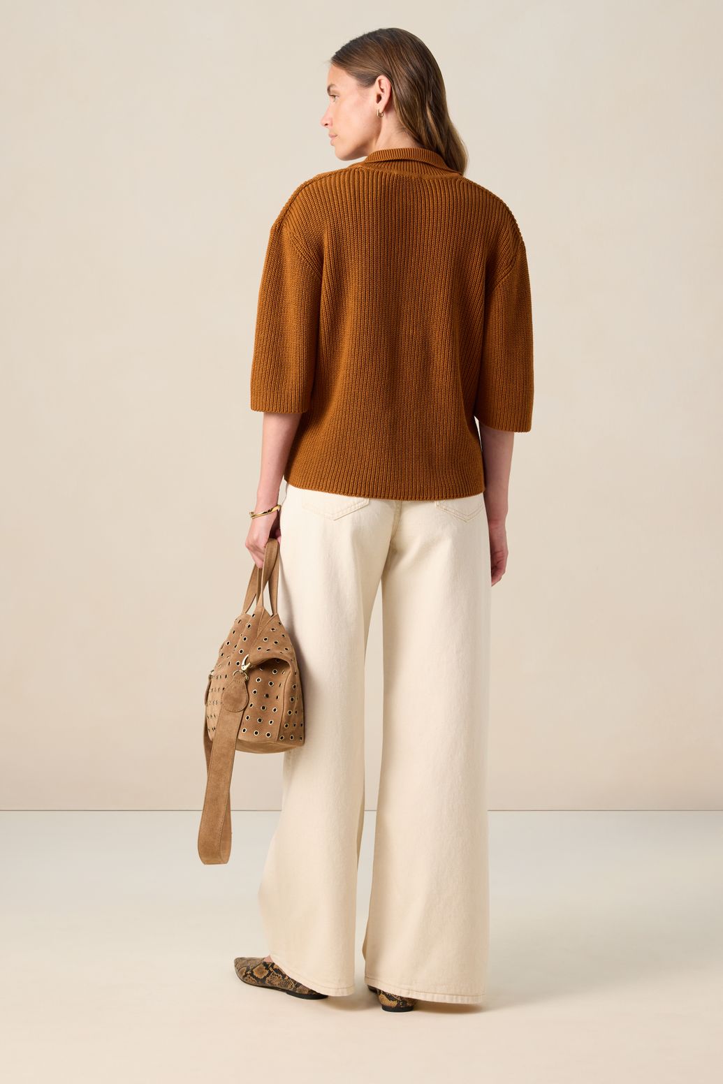 Bruine gebreide polo