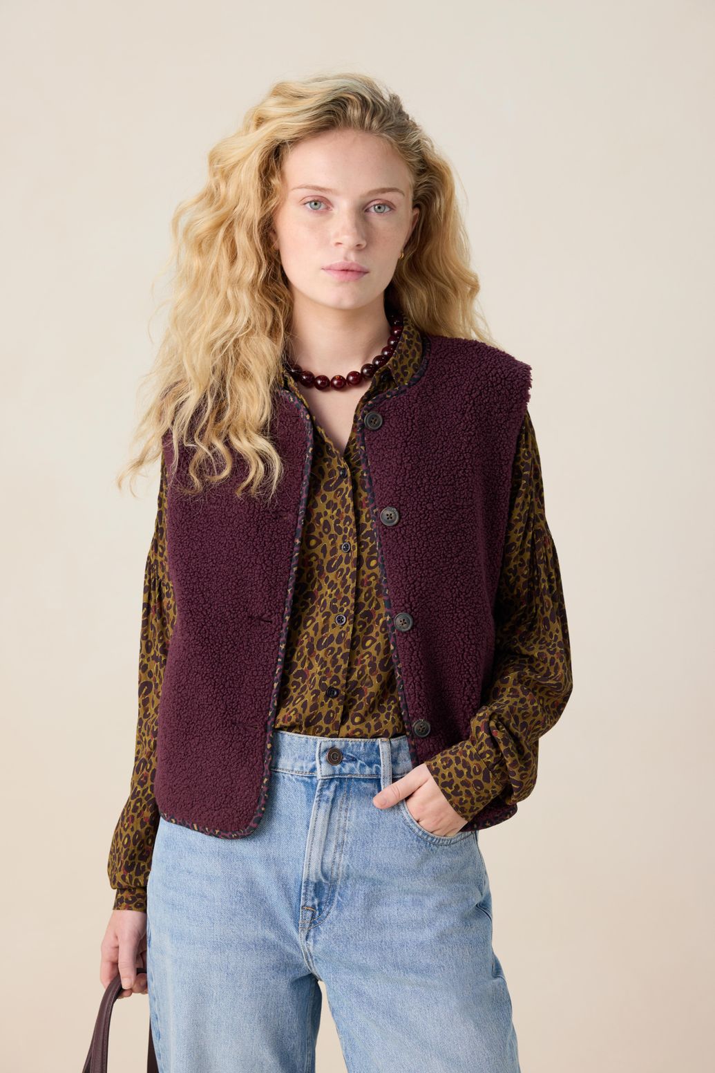 Donkerpaars teddy gilet