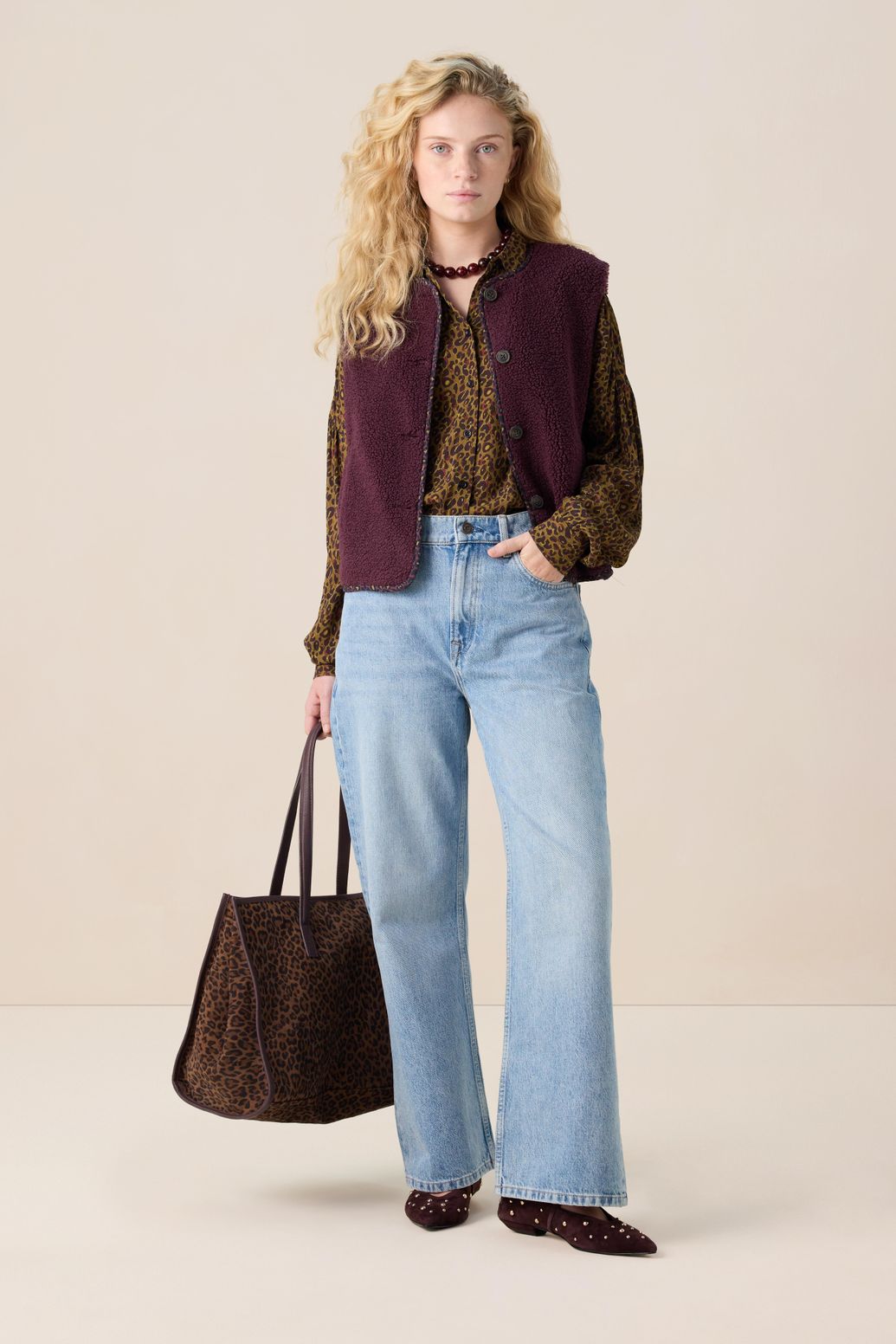 Donkerpaars teddy gilet