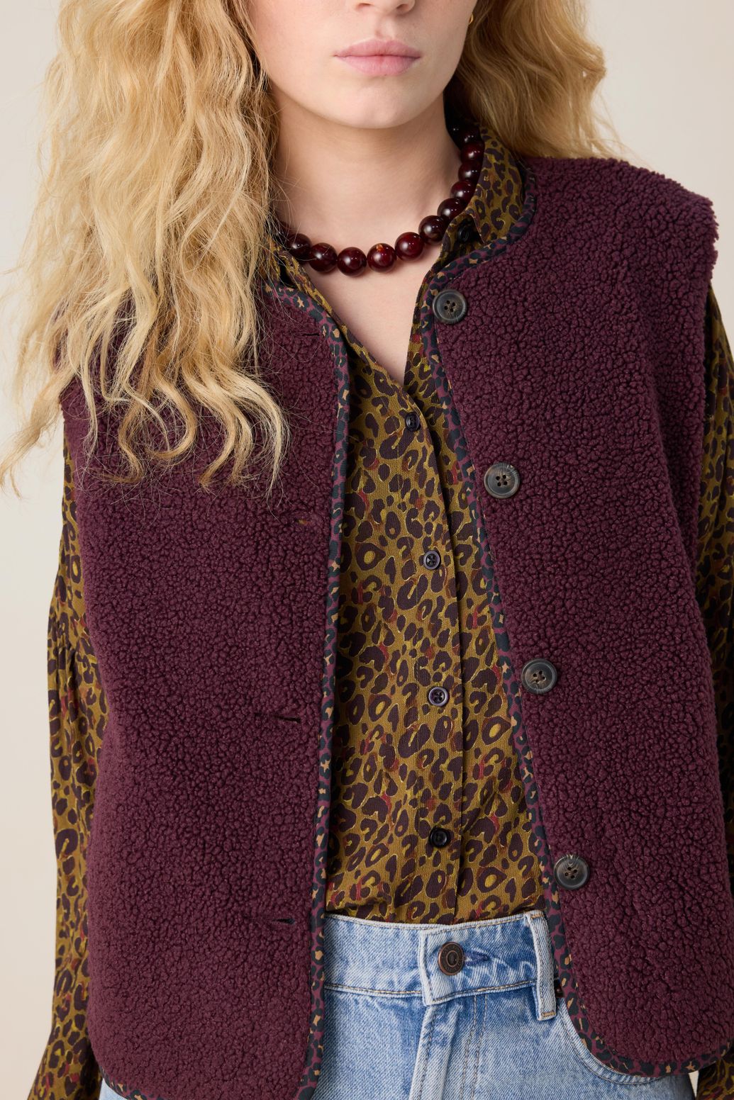 Donkerpaars teddy gilet