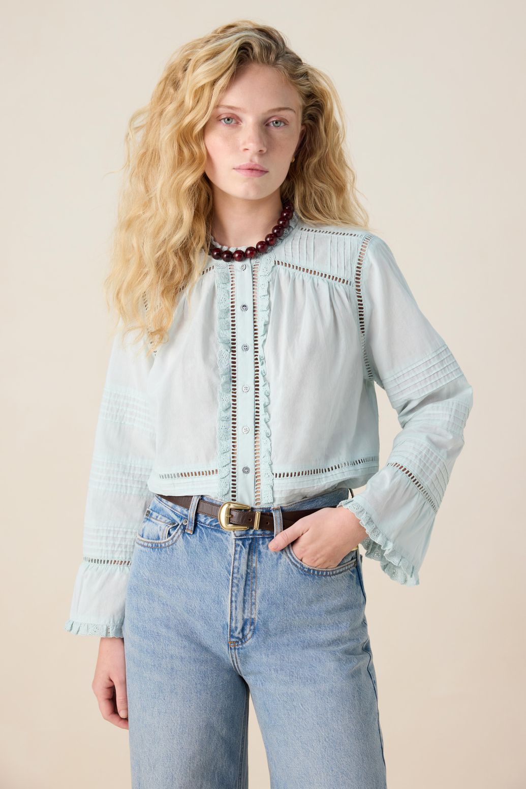 Lichtgroene blouse met emboridery