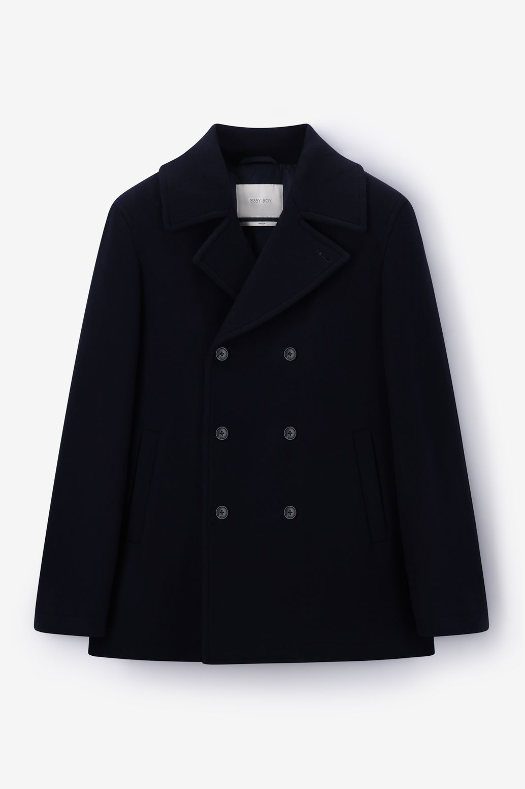 Donkerblauwe wollen peacoat jas