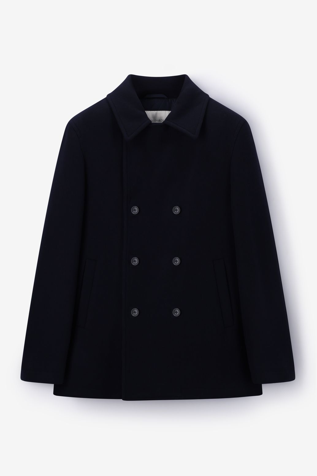Donkerblauwe wollen peacoat jas