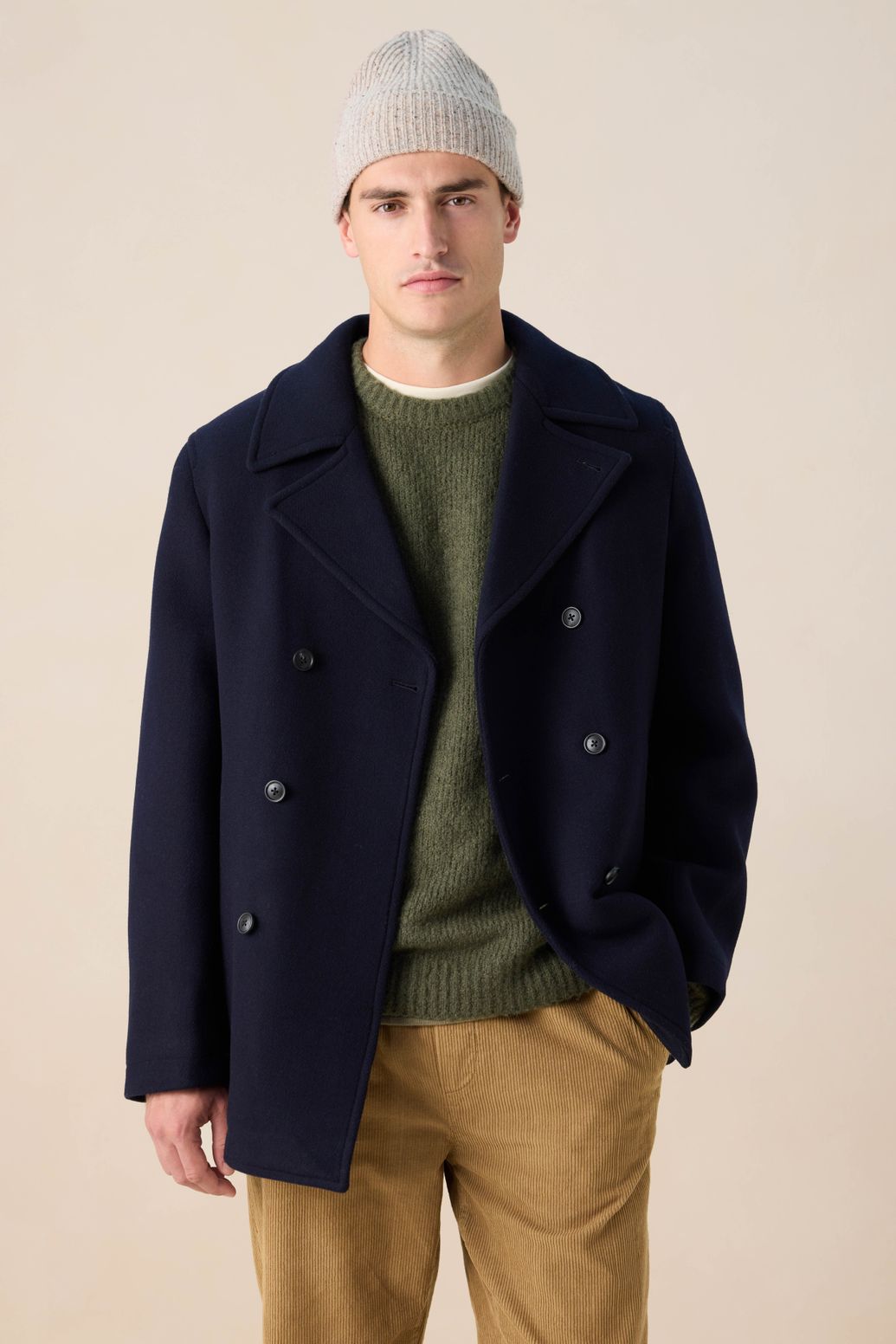 Donkerblauwe wollen peacoat jas