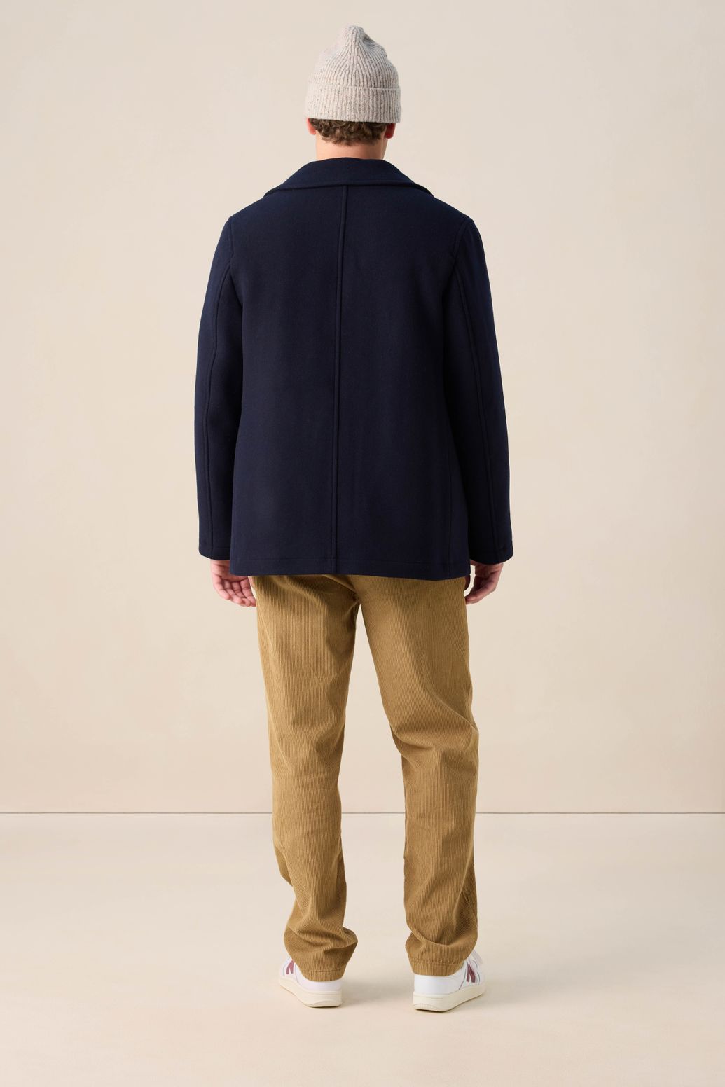 Donkerblauwe wollen peacoat jas