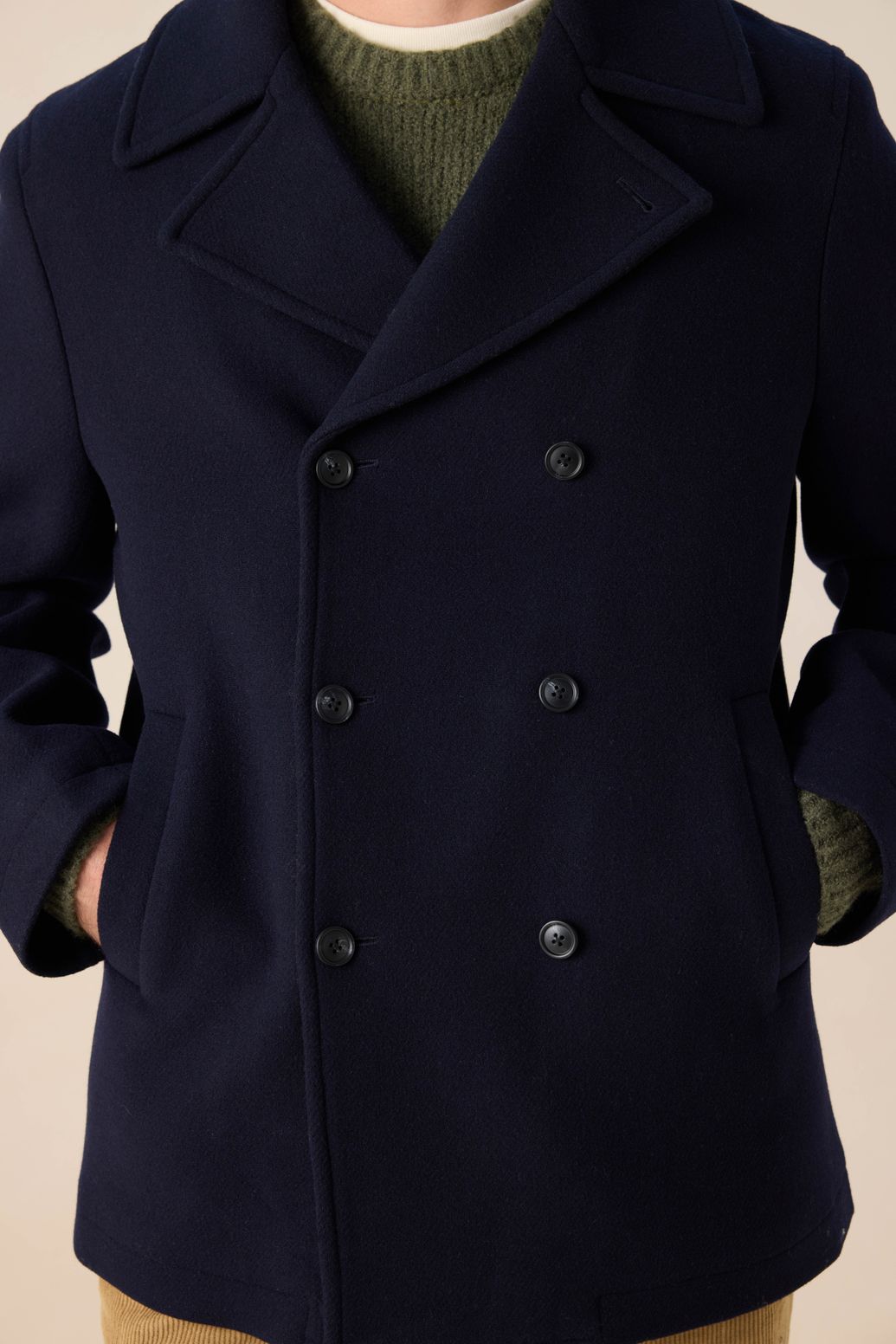 Donkerblauwe wollen peacoat jas
