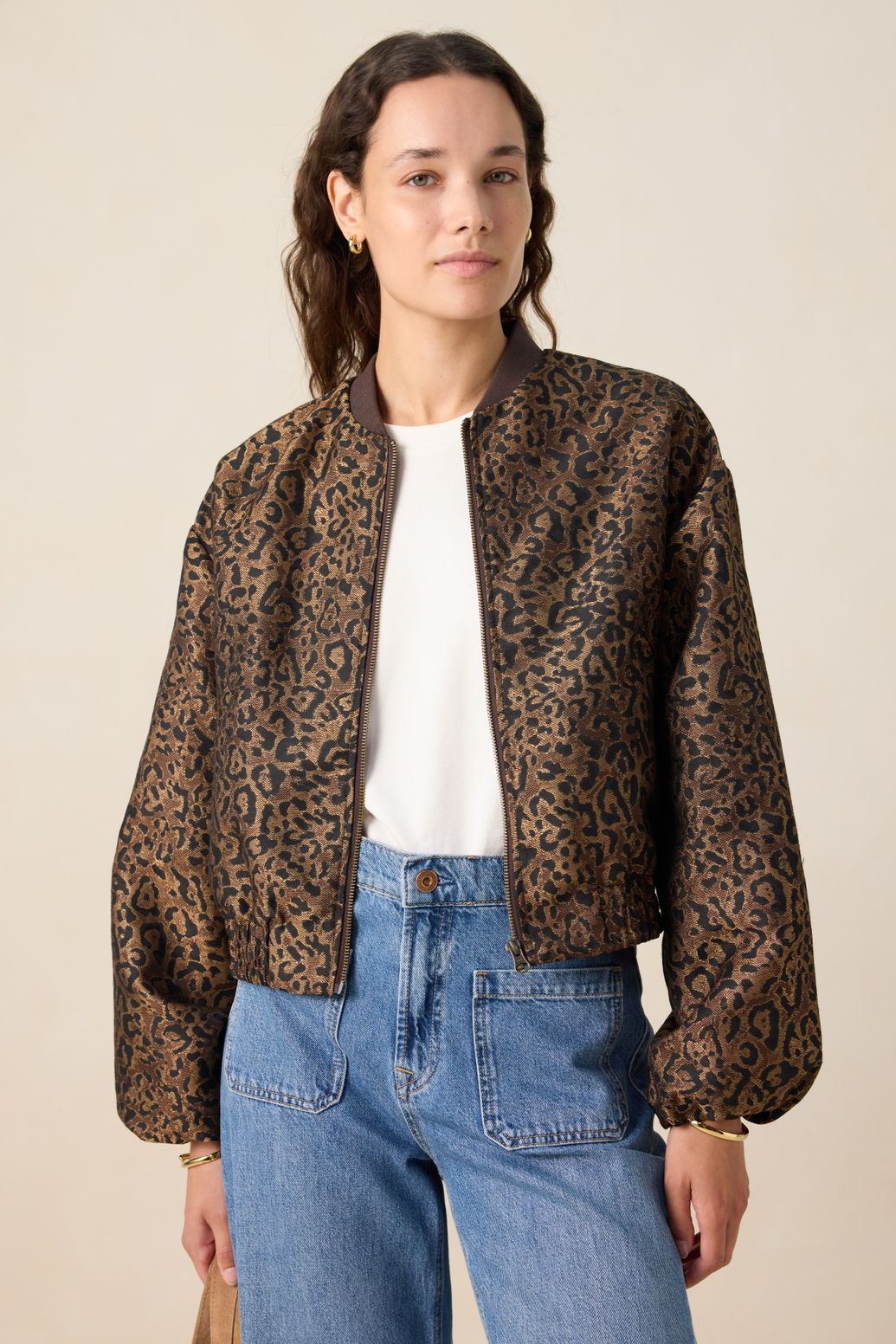 Bomberjacke mit Leoprint - dunkelbraun