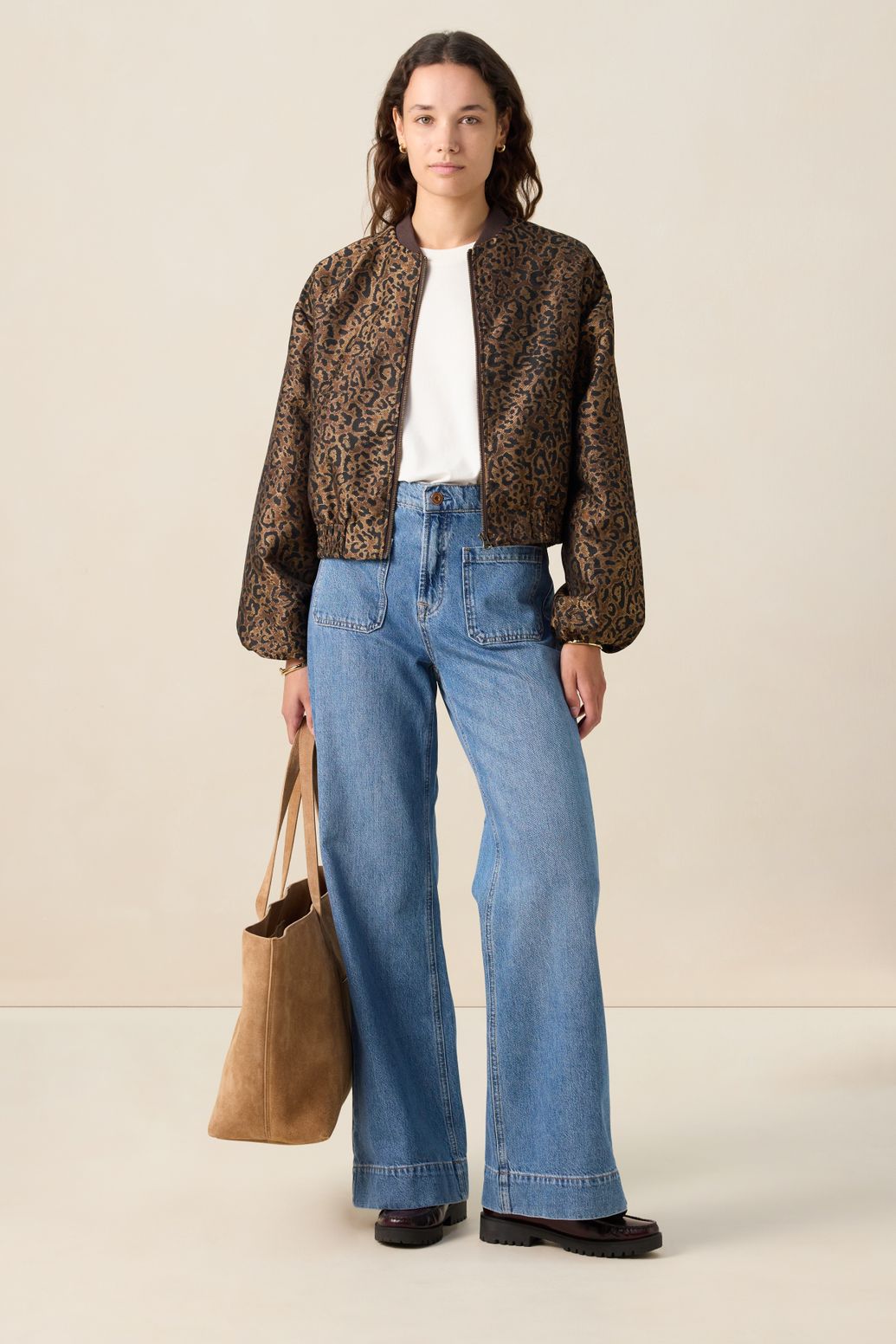 Donkerbruin bomber jack met leopard print