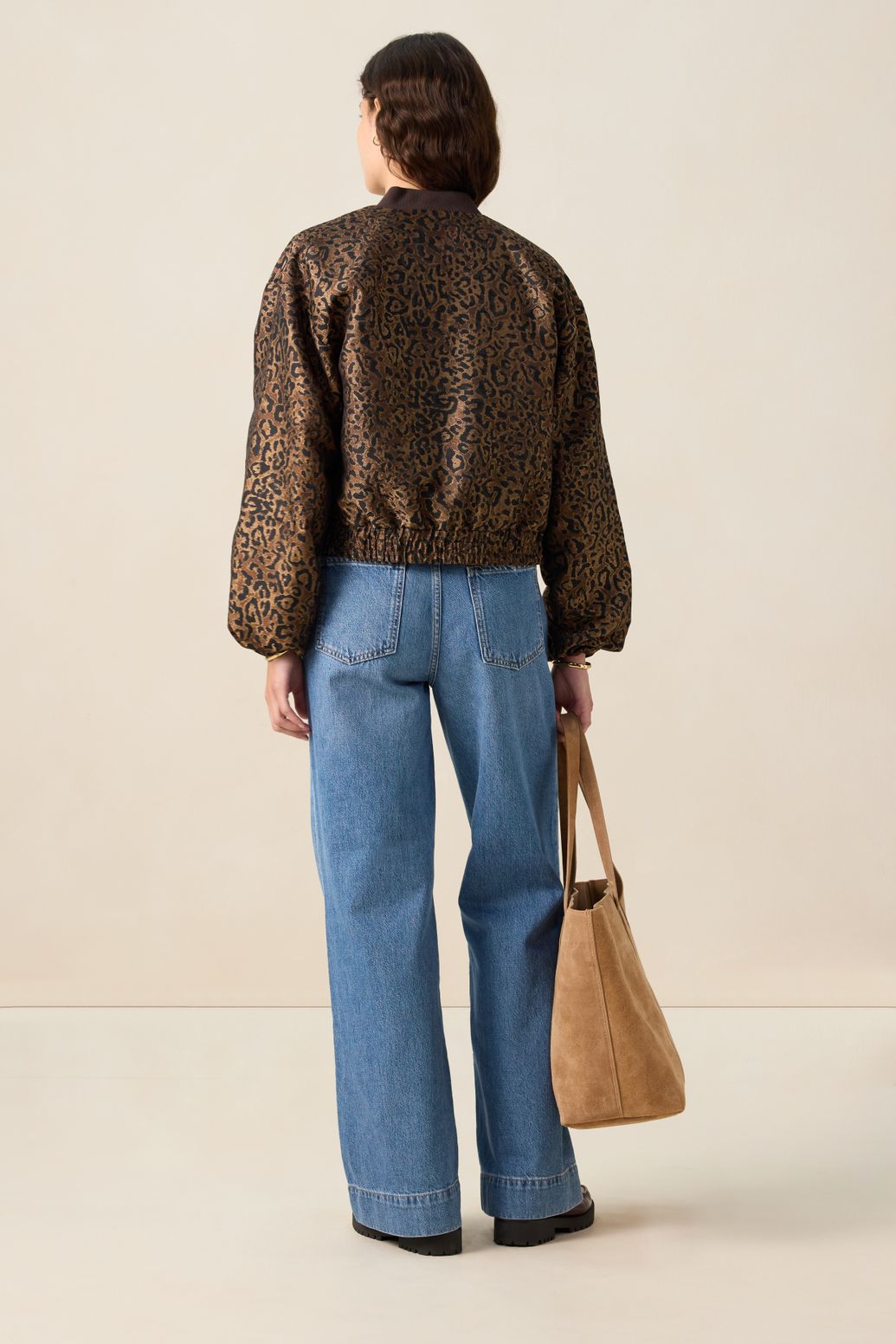 Donkerbruin bomber jack met leopard print