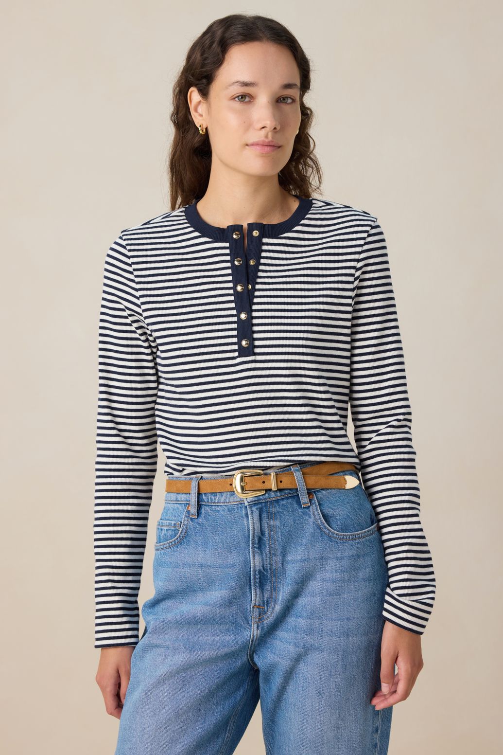 T-shirt manches longues à rayures - bleu foncé