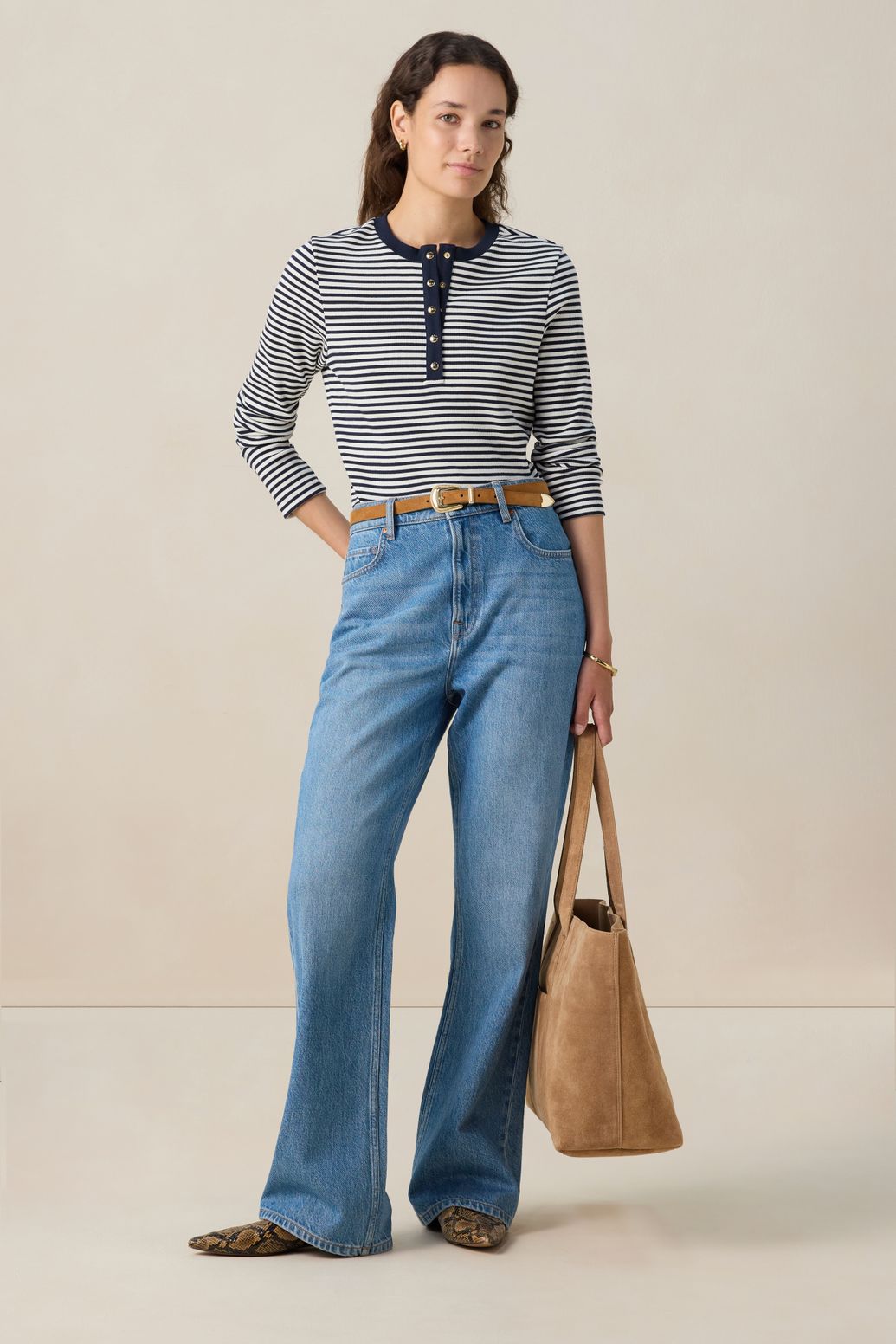 T-shirt manches longues à rayures - bleu foncé