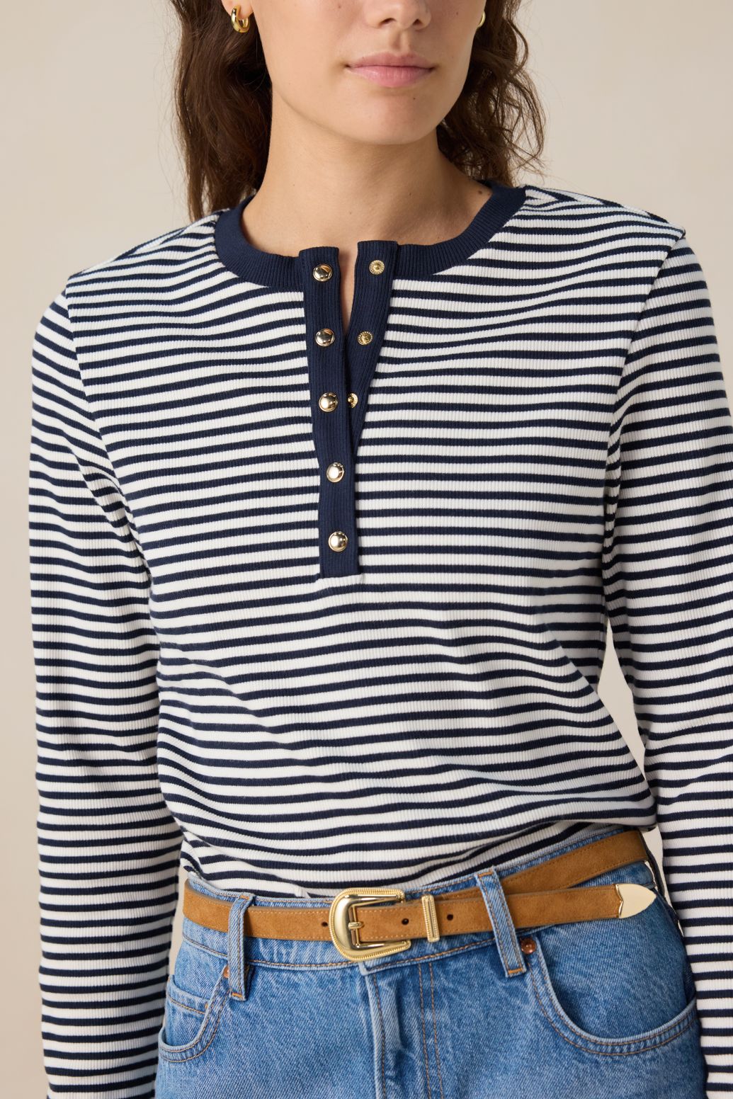 T-shirt manches longues à rayures - bleu foncé