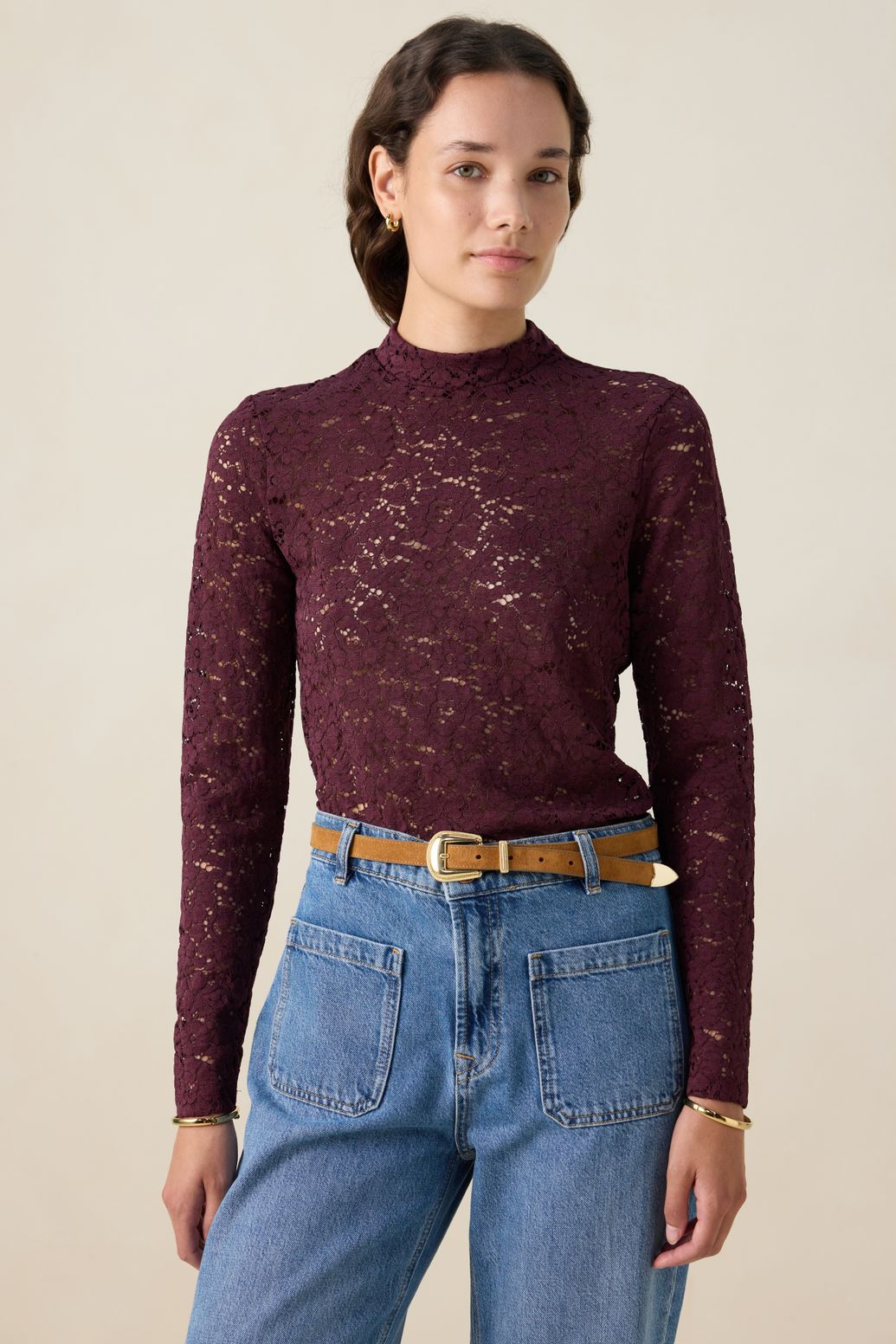 Top en dentelle - rouge foncé