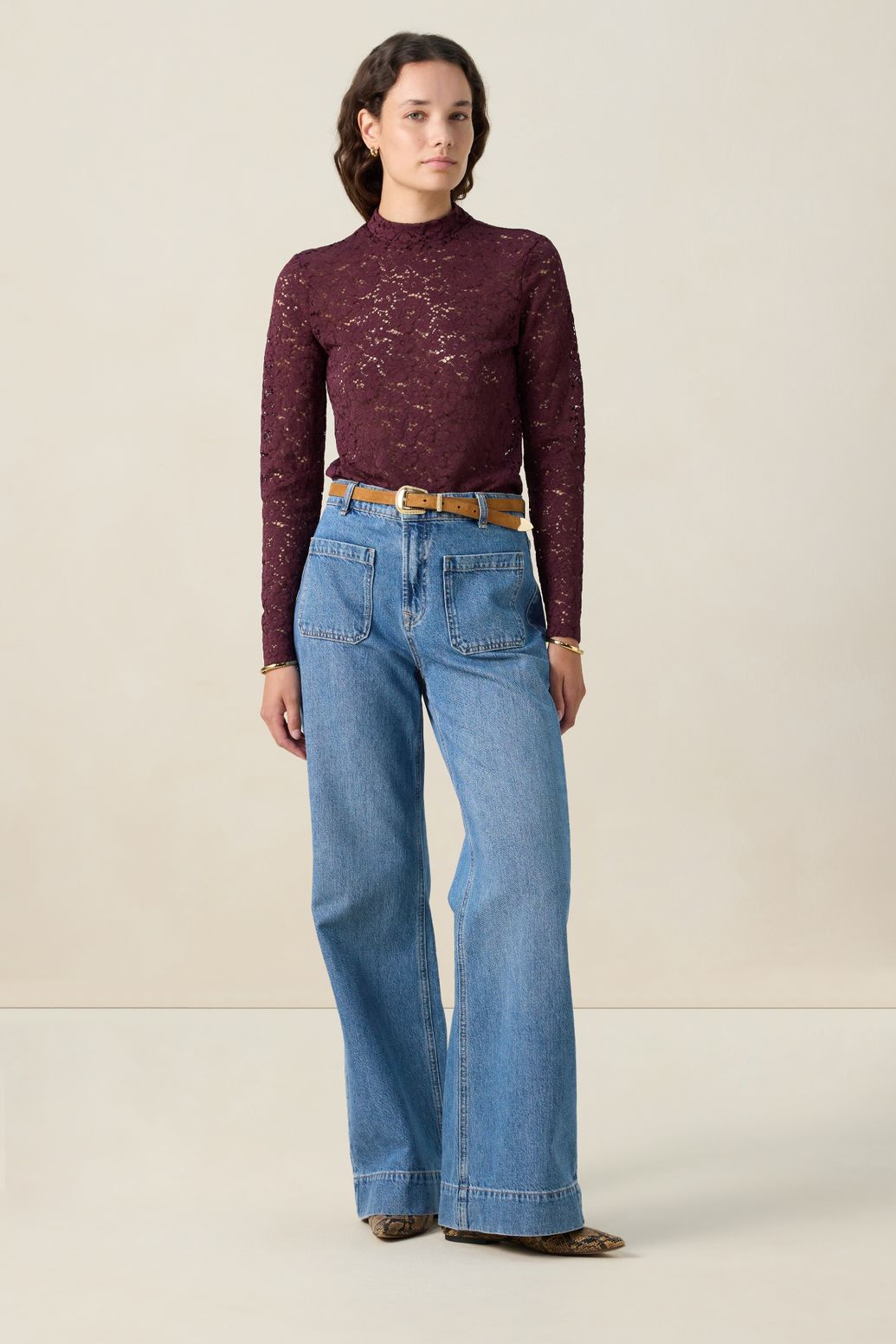 Top en dentelle - rouge foncé