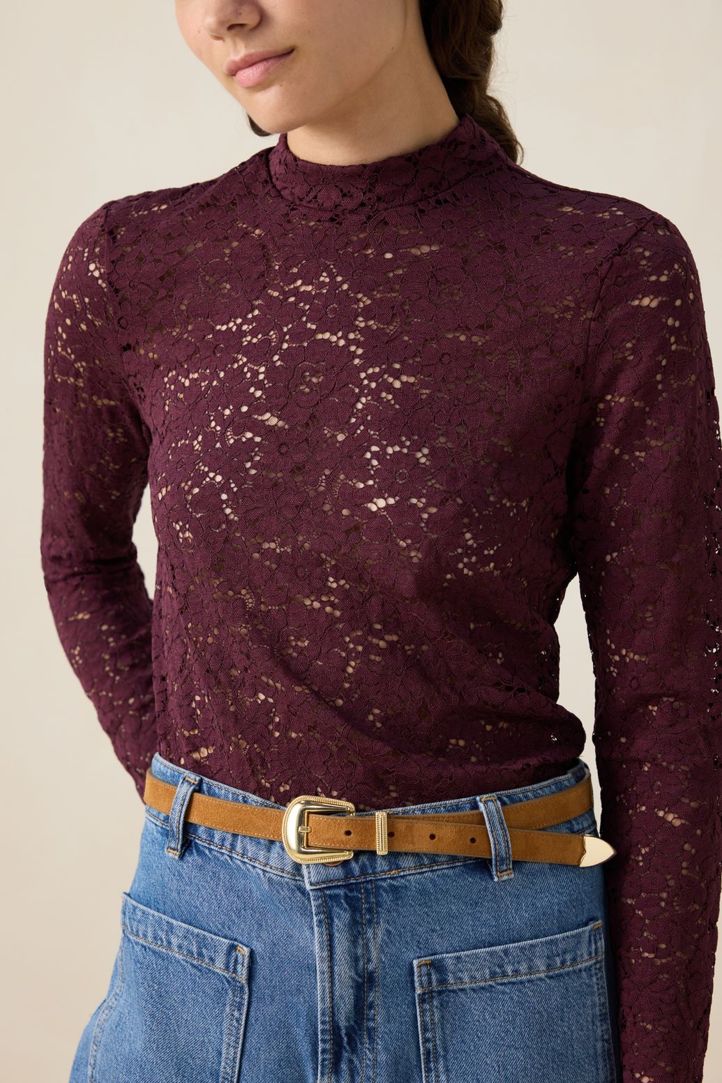 Top en dentelle - rouge foncé