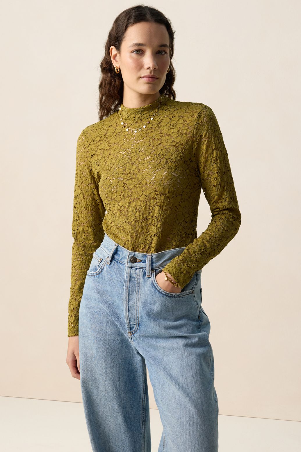 Donkergroene kanten top